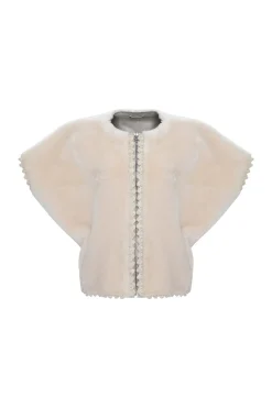Reversible Select Shearling Lamb Collarless Jacket With Embroidered Trim
