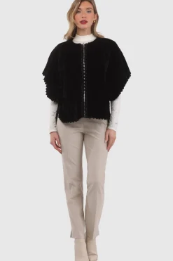 Reversible Select Shearling Lamb Collarless Jacket With Embroidered Trim