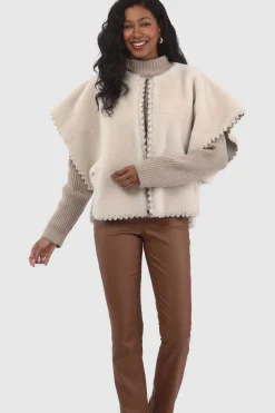 Reversible Select Shearling Lamb Collarless Jacket With Embroidered Trim