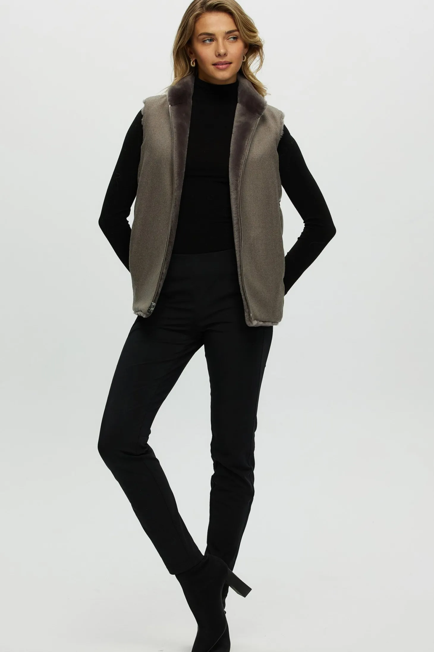 Reversible Select Shearling Lamb Vest With Loro Piana Cashmere & Wool Quilted Down Back