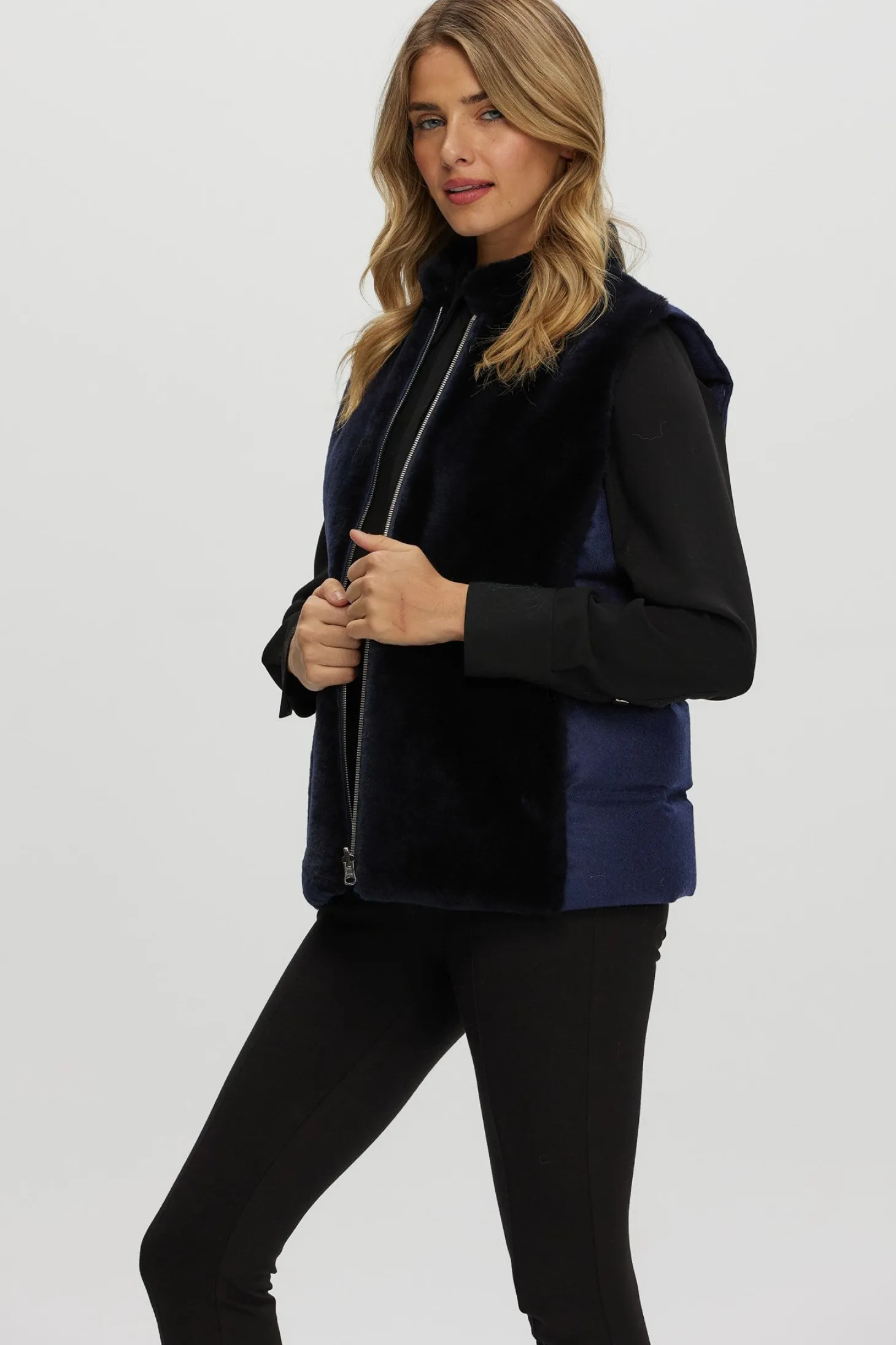 Reversible Select Shearling Lamb Vest With Loro Piana Cashmere & Wool Quilted Down Back