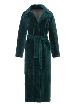 Reversible Select Shearling Lamb Coat With Side Slits And Belt