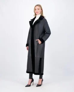 Reversible Select Shearling Lamb Coat With Side Slits And Belt