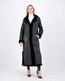 Reversible Select Shearling Lamb Coat With Side Slits And Belt
