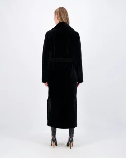 Reversible Select Shearling Lamb Coat With Side Slits And Belt