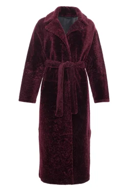 Reversible Select Shearling Lamb Coat With Side Slits And Belt