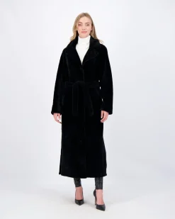 Reversible Select Shearling Lamb Coat With Side Slits And Belt