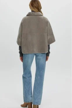 Reversible Shearling Lamb Short Sleeve Zip Cape