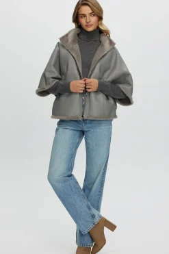 Reversible Shearling Lamb Short Sleeve Zip Cape