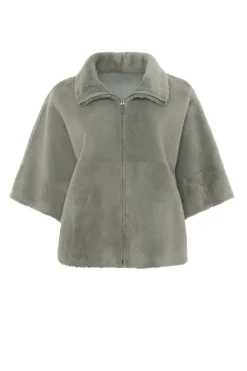 Reversible Shearling Lamb Short Sleeve Zip Cape