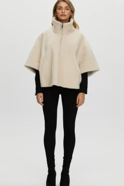 Reversible Shearling Lamb Short Sleeve Zip Cape