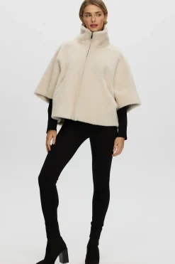 Reversible Shearling Lamb Short Sleeve Zip Cape