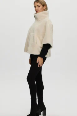 Reversible Shearling Lamb Short Sleeve Zip Cape