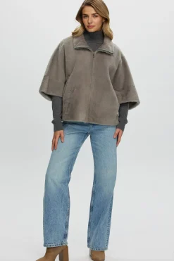 Reversible Shearling Lamb Short Sleeve Zip Cape