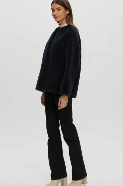 Reversible Shearling Lamb Collarless Jacket