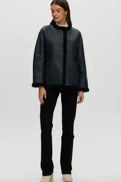 Reversible Shearling Lamb Collarless Jacket