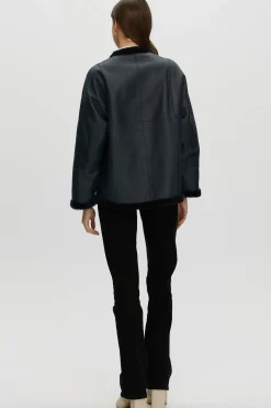 Reversible Shearling Lamb Collarless Jacket