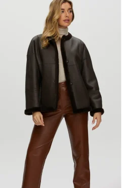 Reversible Shearling Lamb Collarless Jacket