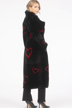 Reversible Shearling Lamb Coat With Heart Intarsia, Belt