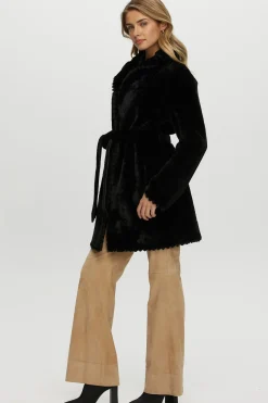 REVERSIBLE SHEARLING LAMB JACKET  WITH EMBROIDERD TRIM, BELT