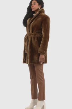 REVERSIBLE SHEARLING LAMB JACKET  WITH EMBROIDERD TRIM, BELT