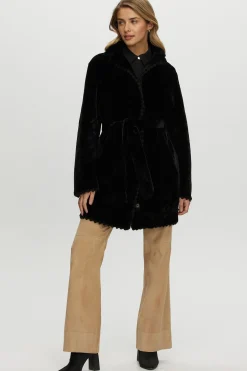 REVERSIBLE SHEARLING LAMB JACKET  WITH EMBROIDERD TRIM, BELT