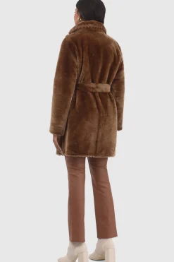 REVERSIBLE SHEARLING LAMB JACKET  WITH EMBROIDERD TRIM, BELT