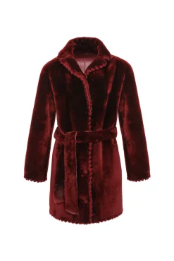 REVERSIBLE SHEARLING LAMB JACKET  WITH EMBROIDERD TRIM, BELT