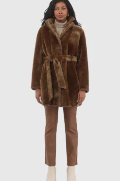 REVERSIBLE SHEARLING LAMB JACKET  WITH EMBROIDERD TRIM, BELT