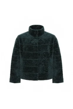 Reversible Textured Shearling Lamb Jacket With Cropped Sleeves