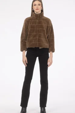 Reversible Textured Shearling Lamb Jacket With Cropped Sleeves