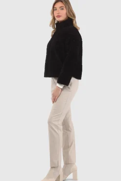 Reversible Textured Shearling Lamb Jacket With Cropped Sleeves