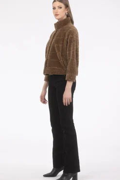 Reversible Textured Shearling Lamb Jacket With Cropped Sleeves