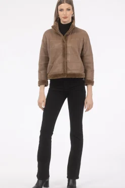 Reversible Textured Shearling Lamb Jacket With Cropped Sleeves