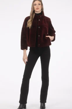Reversible Textured Shearling Lamb Jacket With Cropped Sleeves