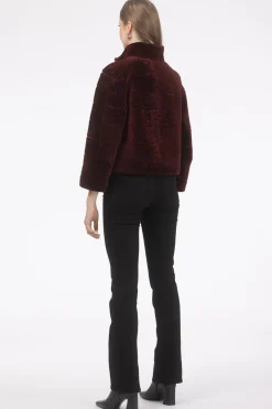 Reversible Textured Shearling Lamb Jacket With Cropped Sleeves