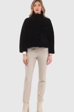 Reversible Textured Shearling Lamb Jacket With Cropped Sleeves