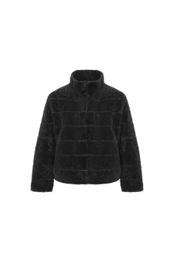 Reversible Textured Shearling Lamb Jacket With Cropped Sleeves