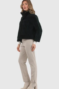 Reversible Textured Shearling Lamb Jacket With Cropped Sleeves