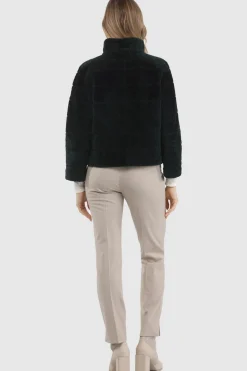 Reversible Textured Shearling Lamb Jacket With Cropped Sleeves