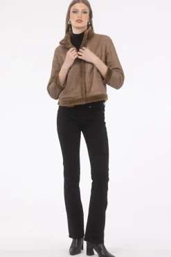 Reversible Textured Shearling Lamb Jacket With Cropped Sleeves