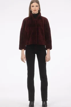 Reversible Textured Shearling Lamb Jacket With Cropped Sleeves