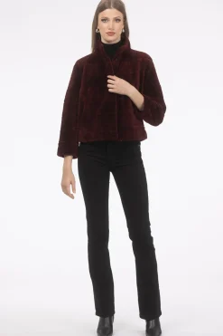 Reversible Textured Shearling Lamb Jacket With Cropped Sleeves