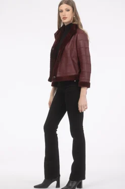Reversible Textured Shearling Lamb Jacket With Cropped Sleeves