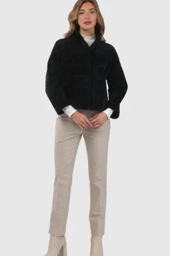 Reversible Textured Shearling Lamb Jacket With Cropped Sleeves