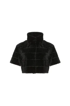 Reversible Textured Shearling Lamb Bolero With Cropped Sleeves