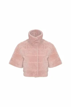 Reversible Textured Shearling Lamb Bolero With Cropped Sleeves