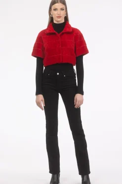 Reversible Textured Shearling Lamb Bolero With Cropped Sleeves