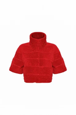 Reversible Textured Shearling Lamb Bolero With Cropped Sleeves