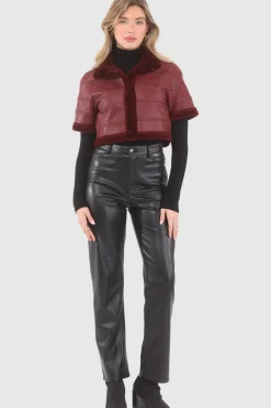 Reversible Textured Shearling Lamb Bolero With Cropped Sleeves